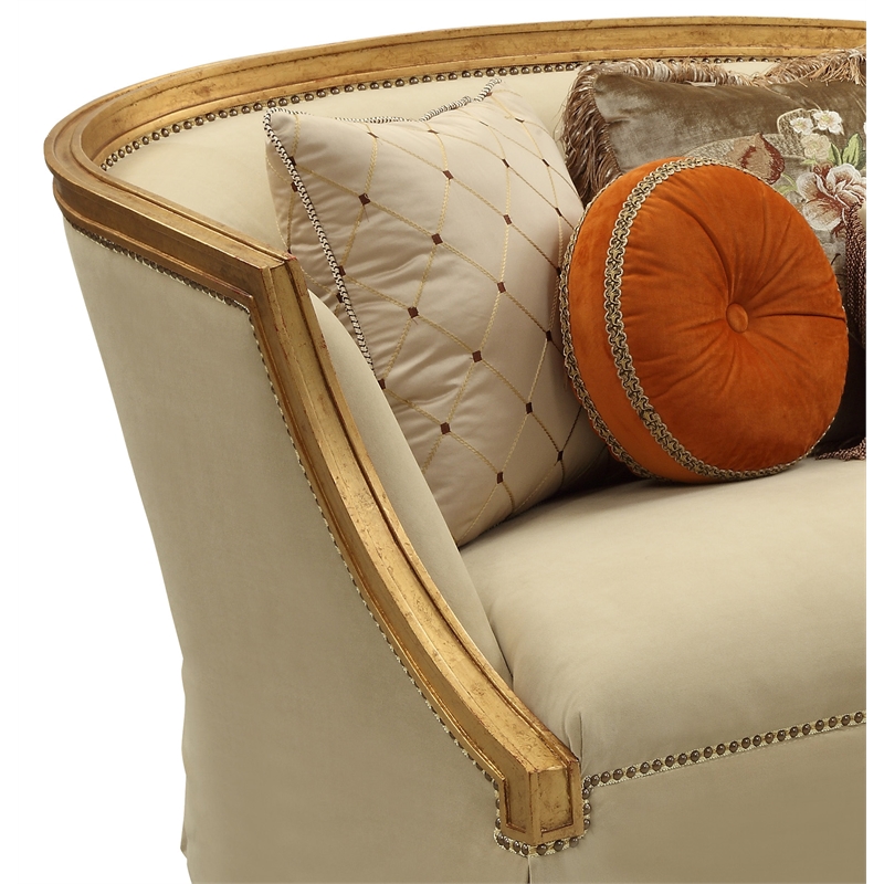 ACME Daesha Barrel Tight Back Loveseat Tan Flannel and Antique Gold