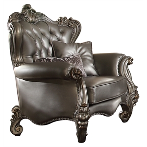 acme versailles tufted back chair silver pu and antique platinum