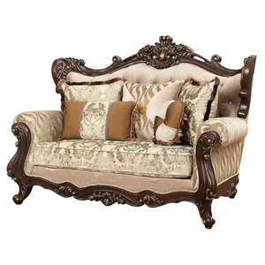 acme shalisa upholstery wingback loveseat with queen anne leg in walnut