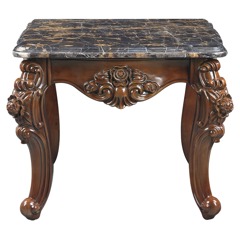 ACME Forsythia Square End Table with Queen Anne Legs in Marble and Walnut