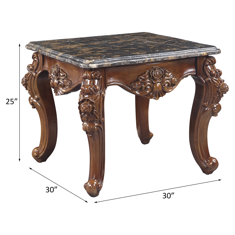 ACME Forsythia Square End Table with Queen Anne Legs in Marble and Walnut