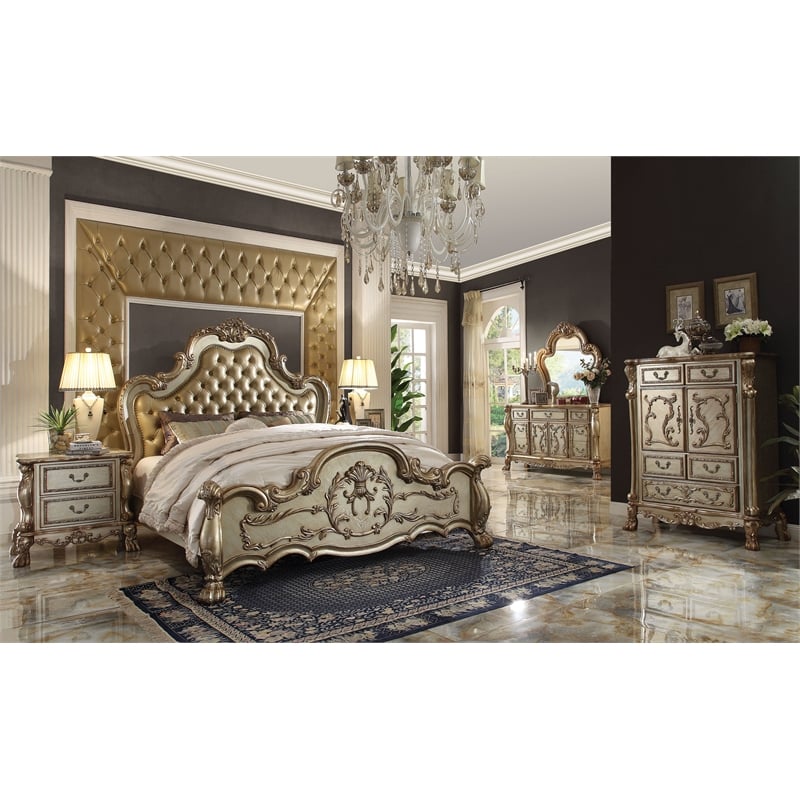 ACME Dresden 5-Drawer Wooden Chest in Gold Patina and Brown