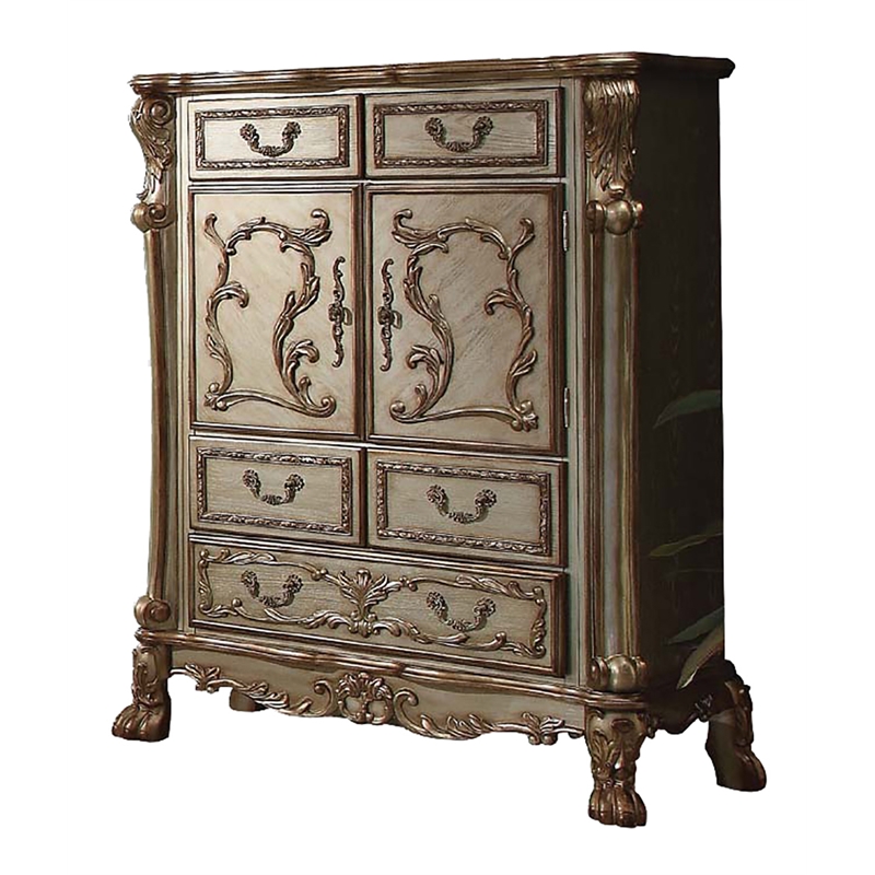 ACME Dresden 5-Drawer Wooden Chest in Gold Patina and Brown