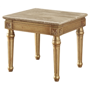 acme daesha rectangular marble top end table in antique gold