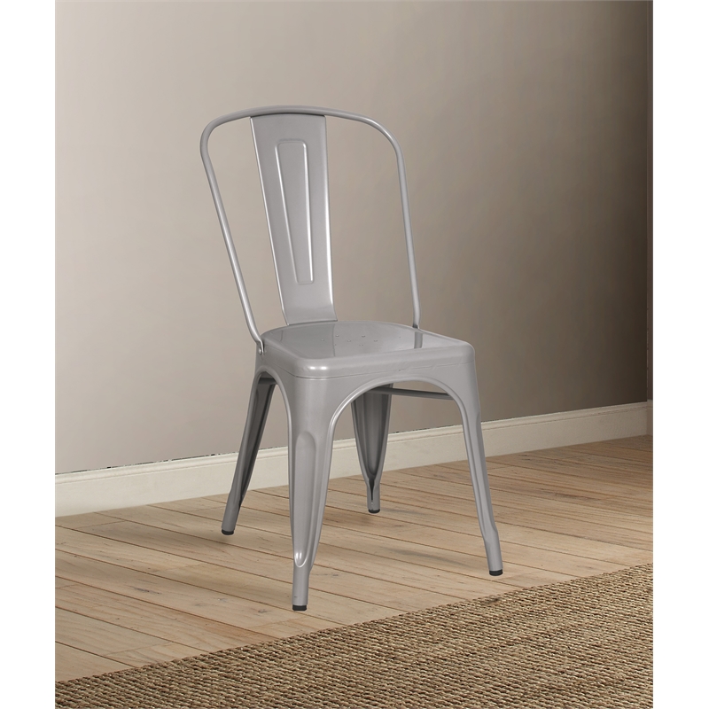 ACME Jakia Metal Stackable Side Chair in Silver (Set of 2)