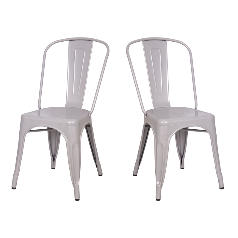 ACME Jakia Metal Stackable Side Chair in Silver (Set of 2)