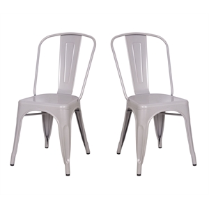 acme jakia metal stackable side chair in silver (set of 2)