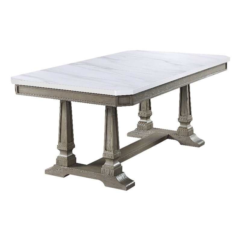 ACME Zumala Dining Set in Marble & Weathered Oak Finish