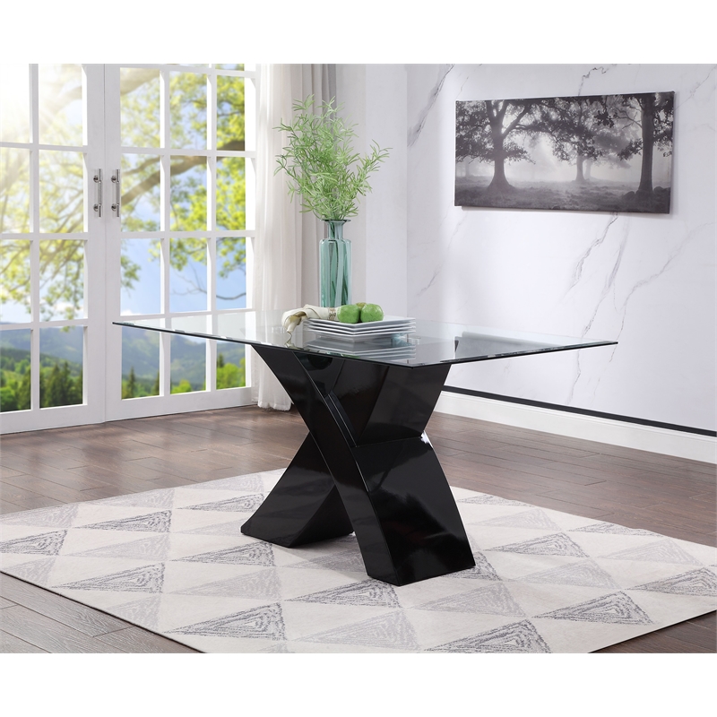 ACME Pervis Dining Set in Black & Clear Glass