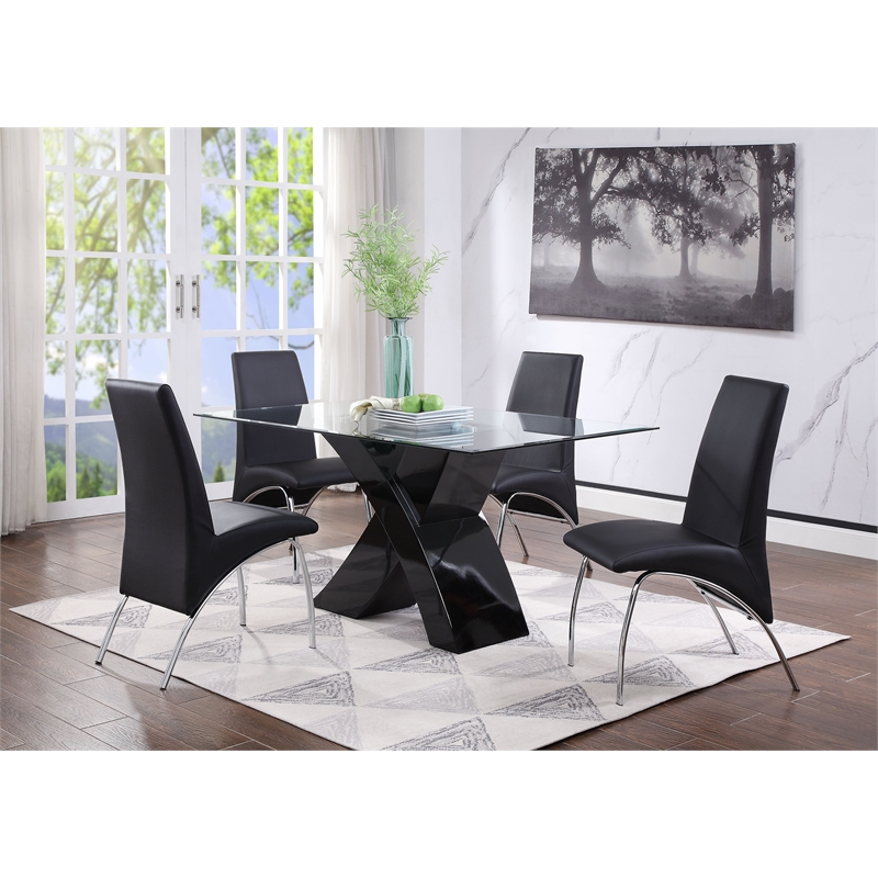 ACME Pervis Dining Set in Black & Clear Glass