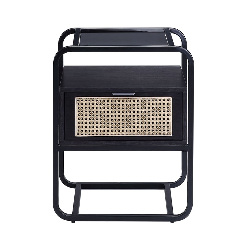 ACME Colson 1-drawer Metal Frame Accent Table with Glass Top in Black