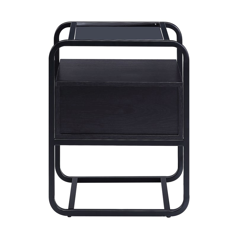 ACME Colson 1-drawer Metal Frame Accent Table with Glass Top in Black