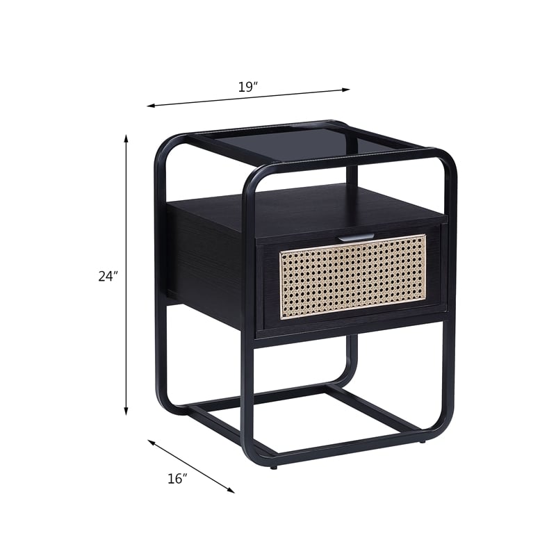 ACME Colson 1-drawer Metal Frame Accent Table with Glass Top in Black