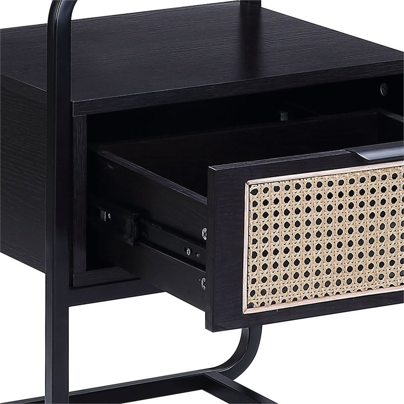 ACME Colson 1-drawer Metal Frame Accent Table with Glass Top in Black