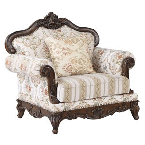 acme nayla floral upholstered rolled arm chair with pillow walnut