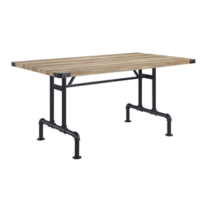 acme edina rectangular wood top dining table in oak and sandy black