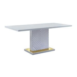 acme gaines pedestal rectangular dining table in gray high gloss