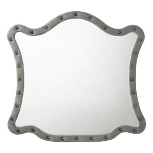 acme perine velvet upholstered tufted dresser mirror in gray