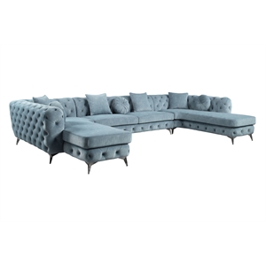 acme atronia upholstered button tufted sectional with 7 pillows deep green