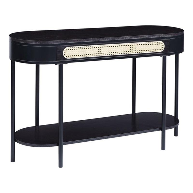 ACME Colson Oval Wood Top Sofa Table with Bottom Shelf in Black