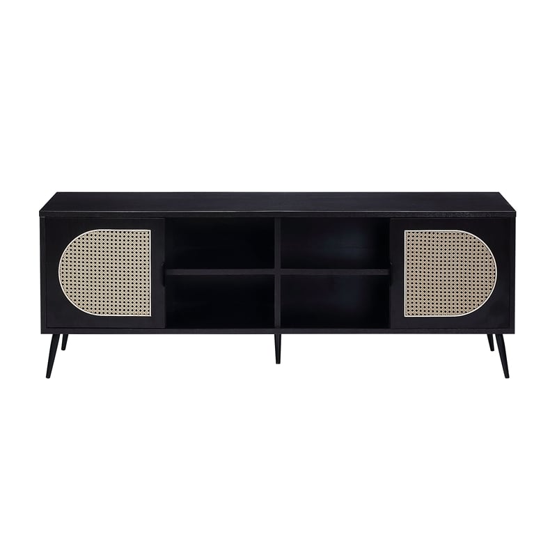 ACME Colson 2-door Wooden Rectangular TV Stand with Rattan Insert in Black