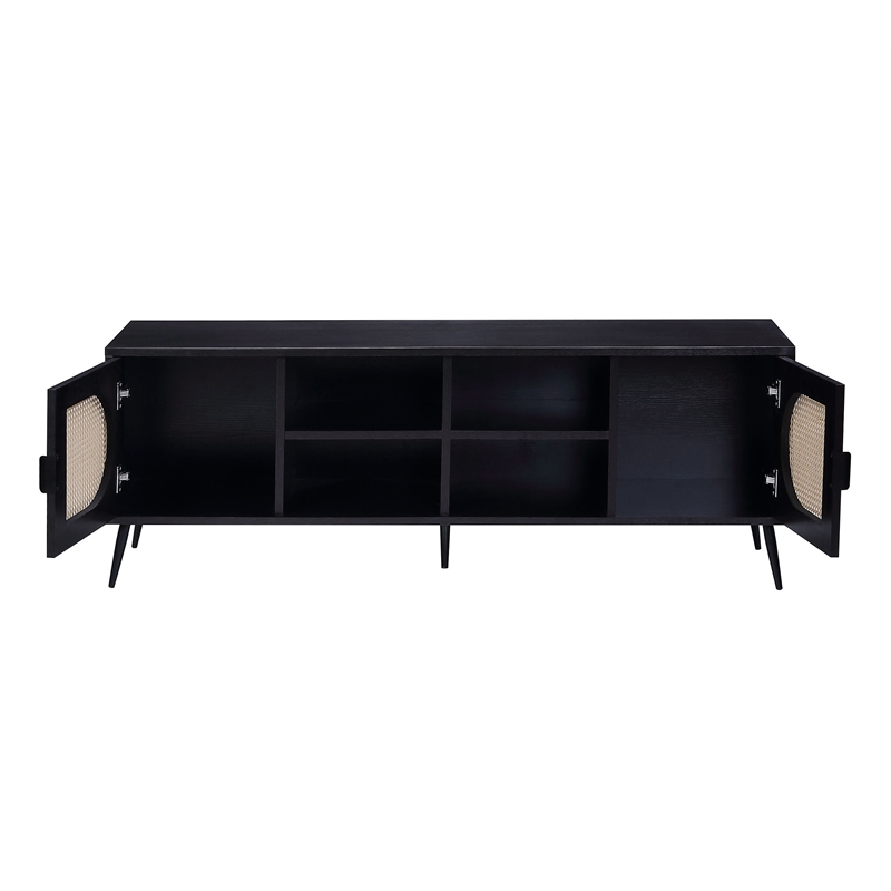 ACME Colson 2-door Wooden Rectangular TV Stand with Rattan Insert in Black