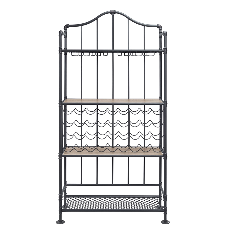 ACME Edina 4-tier Metal Frame Wine Shelf in Oak and Sandy Black