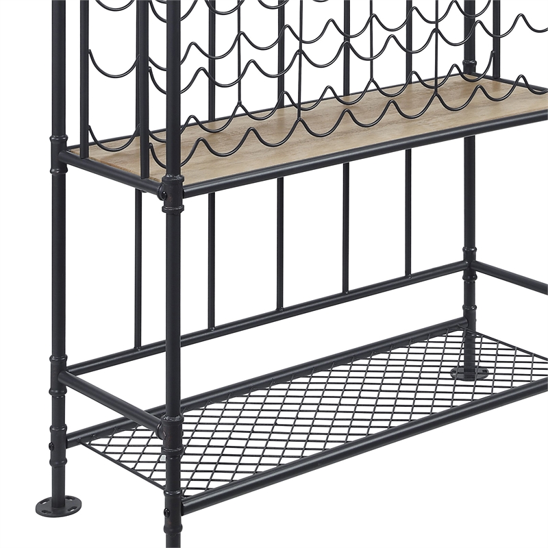 ACME Edina 4-tier Metal Frame Wine Shelf in Oak and Sandy Black