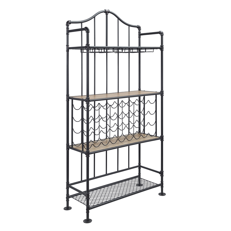 ACME Edina 4-tier Metal Frame Wine Shelf in Oak and Sandy Black