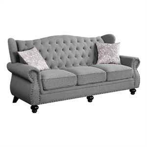 acme hannes sofa with 2 pillows in gray fabric