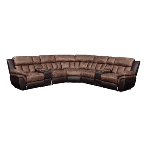 acme jaylen sectional sofa (motion) in toffee & espresso polished microfiber