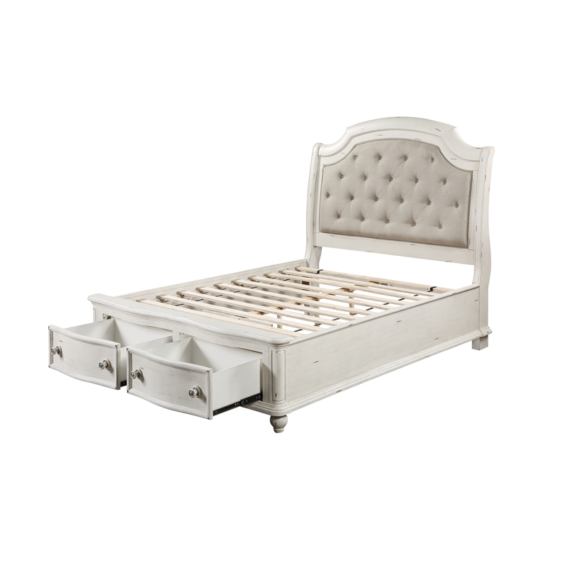 ACME Jaqueline Eastern King Bed in Light Gray Linen and Antique White