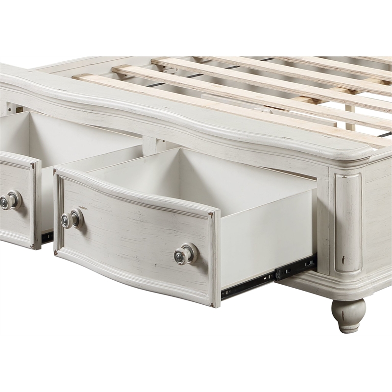 ACME Jaqueline Eastern King Bed in Light Gray Linen and Antique White