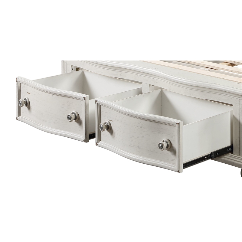 ACME Jaqueline Queen Bed  in Light Gray Linen and Antique White