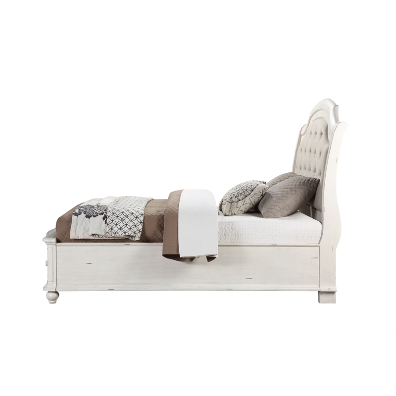 ACME Jaqueline Queen Bed  in Light Gray Linen and Antique White