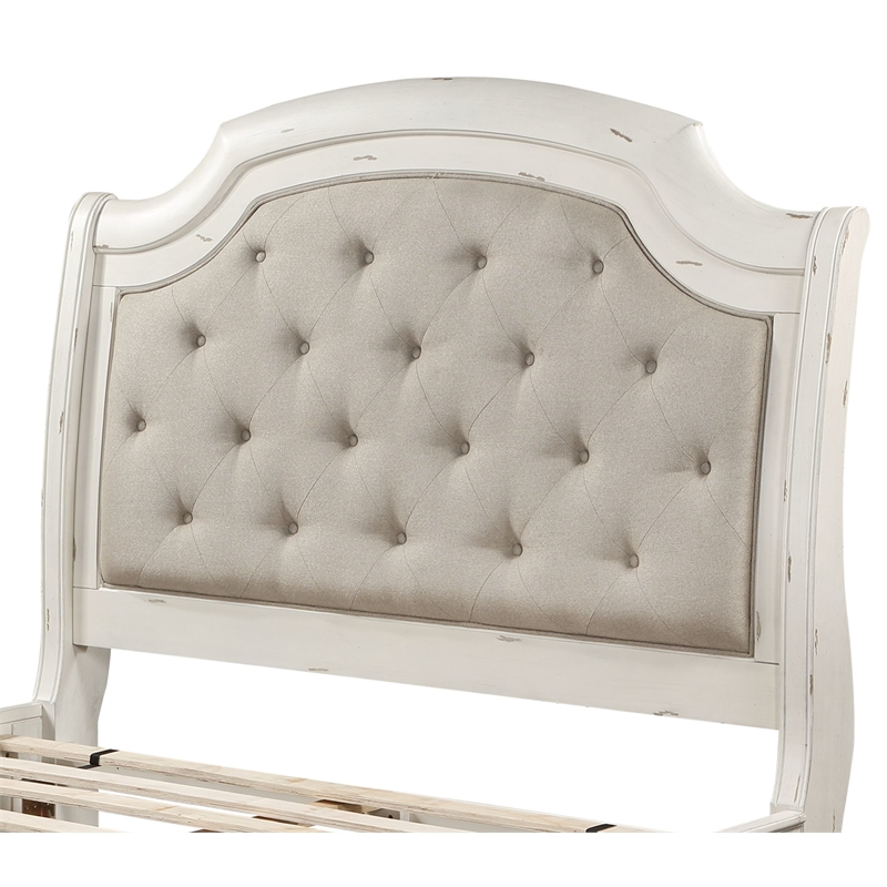 ACME Jaqueline Queen Bed  in Light Gray Linen and Antique White