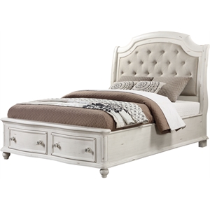acme jaqueline queen bed  in light gray linen & antique white finish