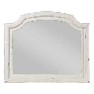 acme jaqueline mirror in light gray linen & antique white finish