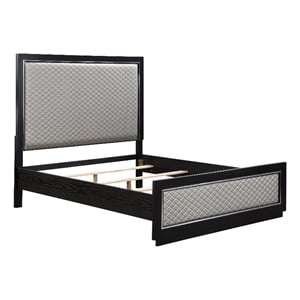 ACME Nicola Wooden and Faux Leather Queen Bed in Silver and Black