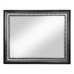 ACME Nicola Faux Leather and Wooden Frame Mirror in Silver and Black