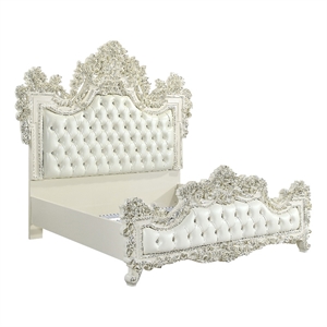 ACME Adara Faux Leather Upholstery Eastern King Bed in White and Antique White