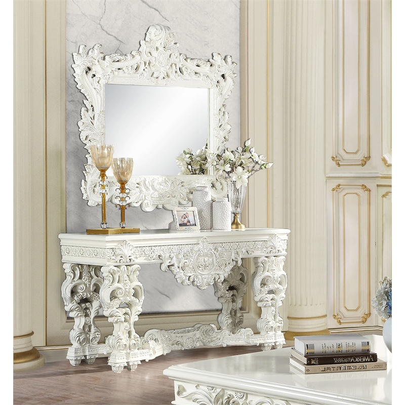 ACME Adara Rectangular Wooden Frame Mirror in Antique White