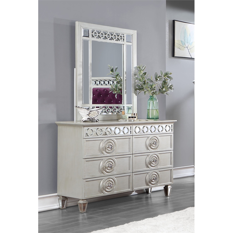 ACME Varian Vertical Rectangular Wooden Frame Mirror in Silver