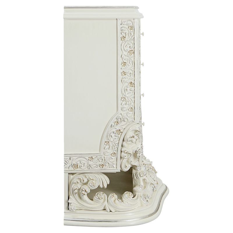 ACME Adara 4 Drawers Wooden Chest with Floral Motifs in Antique White