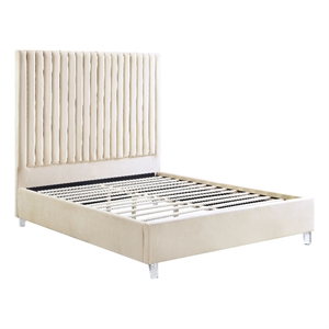 ACME Edzia Channel-Tufted Velvet Upholstery Queen Bed in Beige