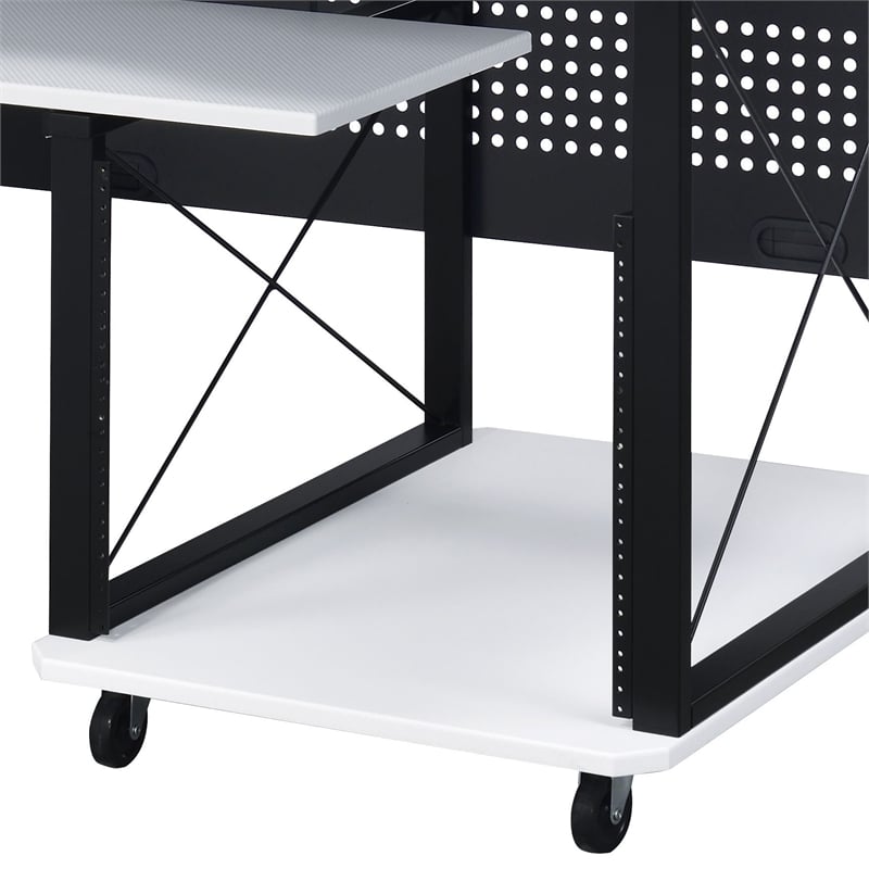 ACME Megara Storage Rectangular Music Desk with Metal Frame in White and Black