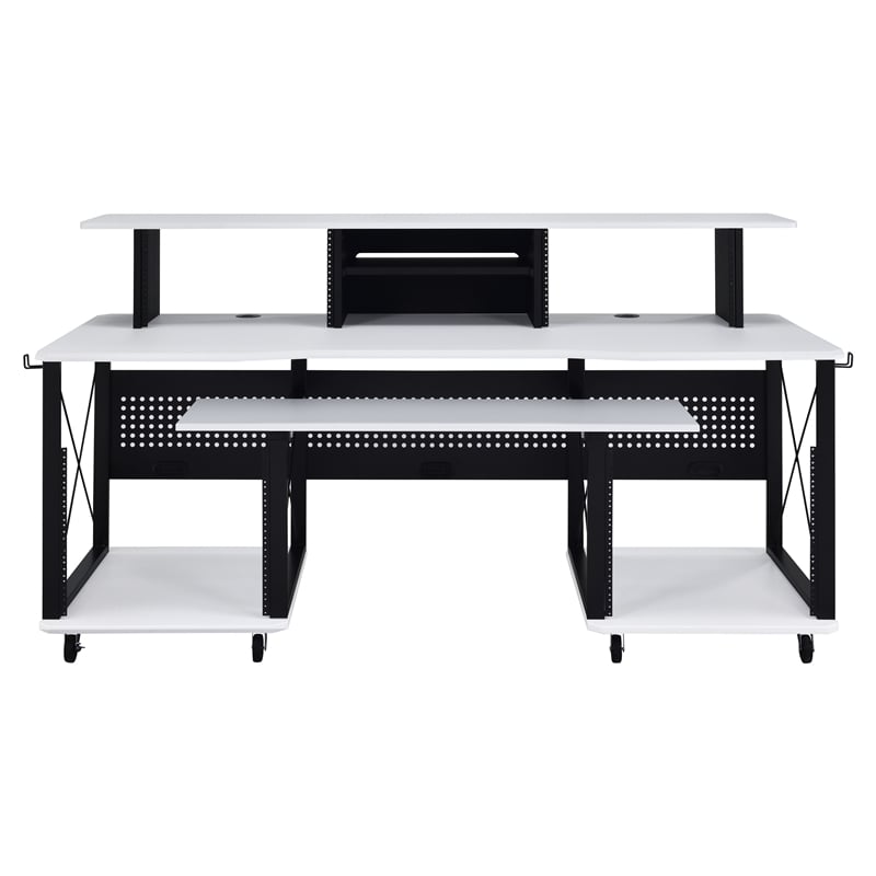 ACME Megara Storage Rectangular Music Desk with Metal Frame in White and Black