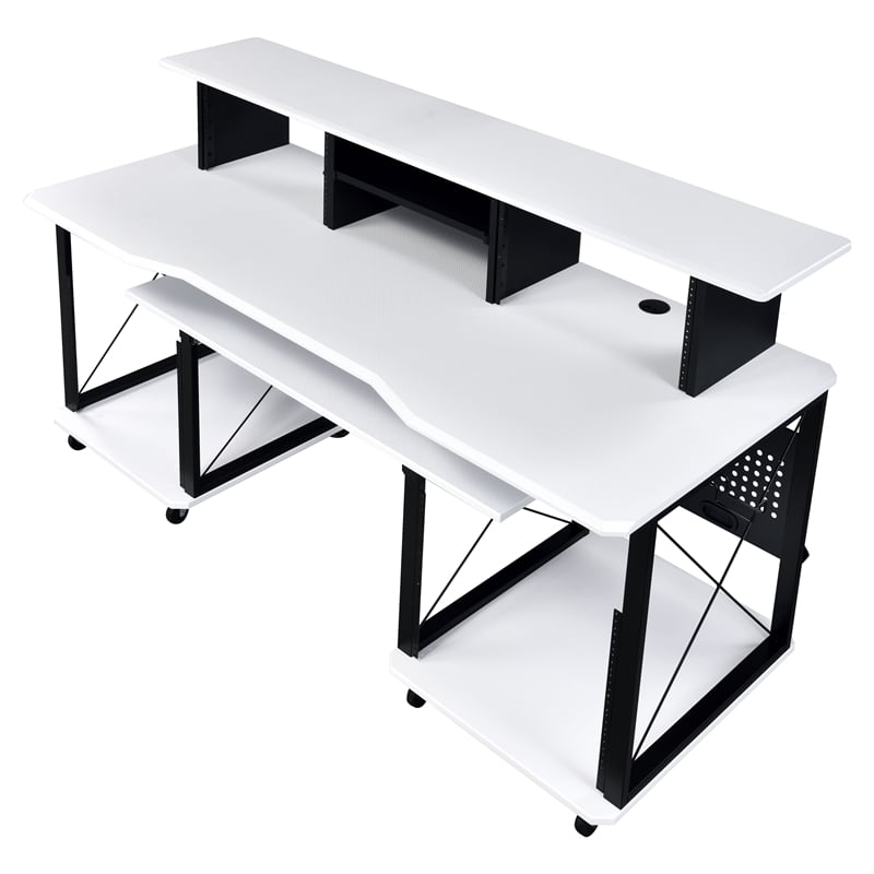 ACME Megara Storage Rectangular Music Desk with Metal Frame in White and Black