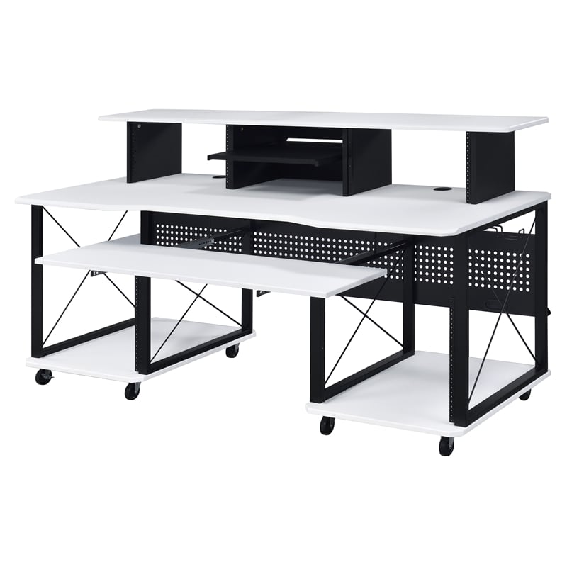 ACME Megara Storage Rectangular Music Desk with Metal Frame in White and Black