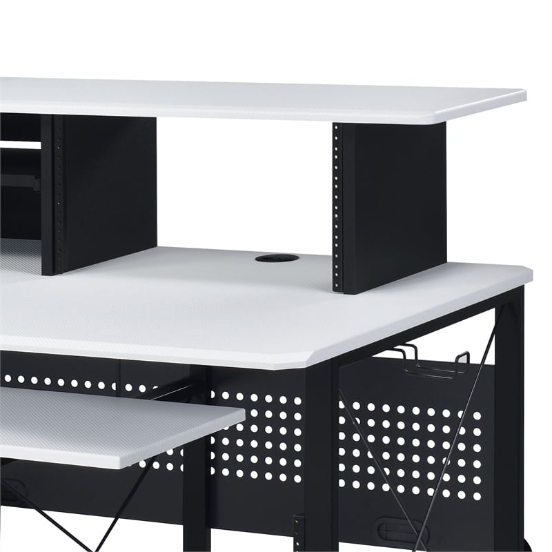 ACME Megara Storage Rectangular Music Desk with Metal Frame in White and Black